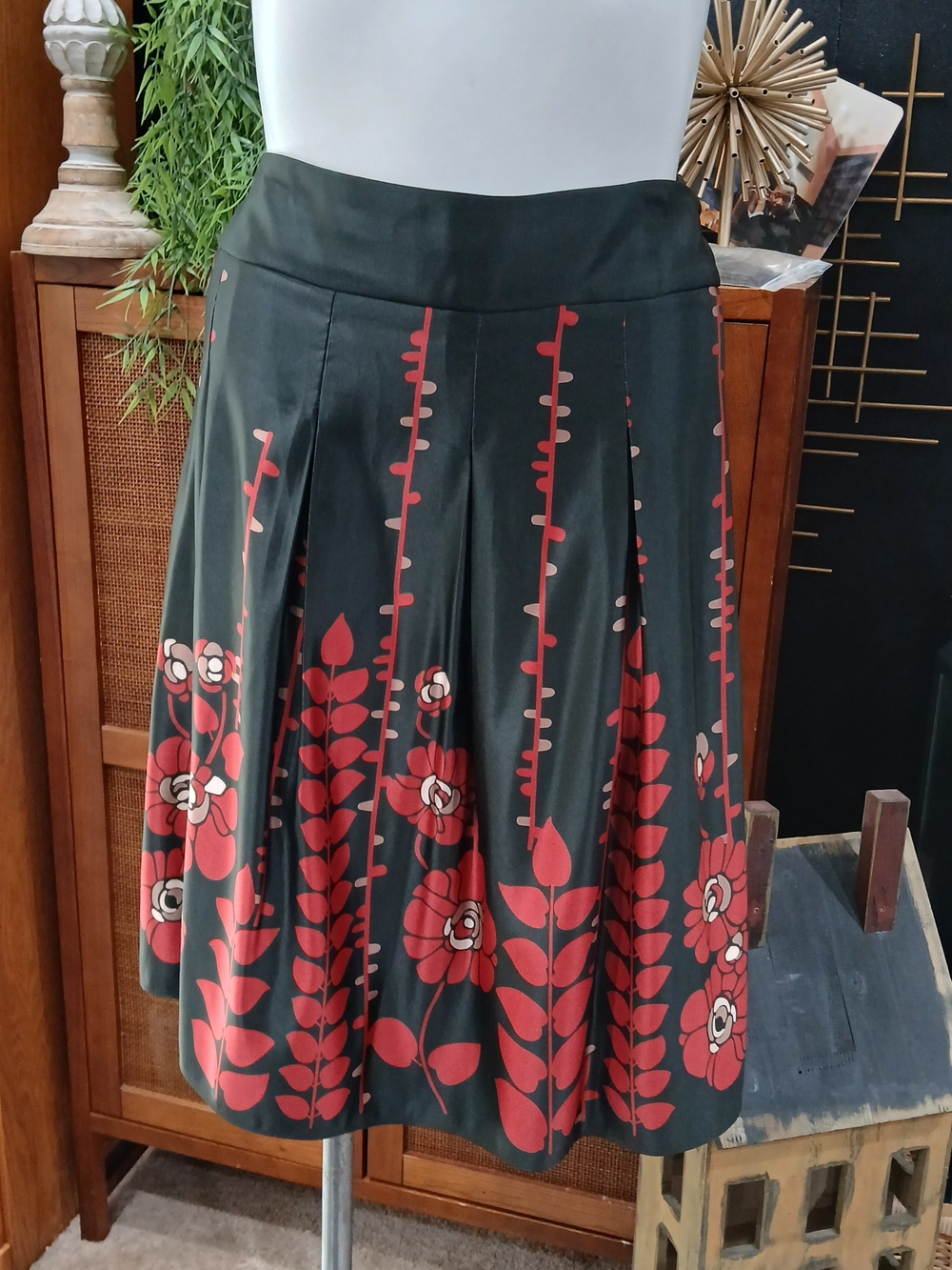 Black Skater Skirt with Red Floral Vine Print Plus Size 20